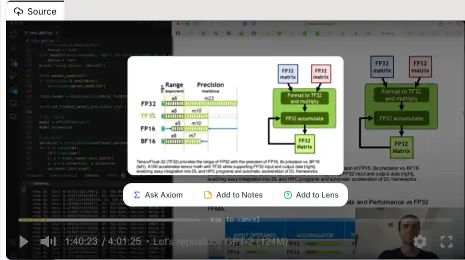 Axiom AI assistant with marquee selection active over a video frame